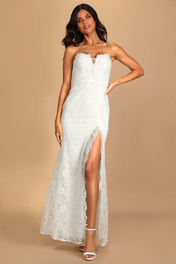 Forever Lover White Lace Strapless Mermaid Maxi Dress 5