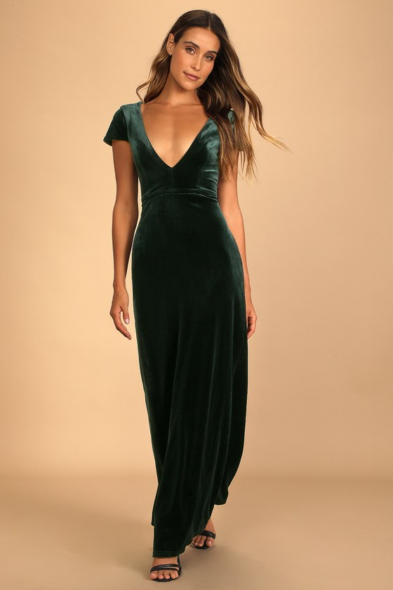 Feeling Flawless Emerald Green Velvet V-Neck Maxi Dress