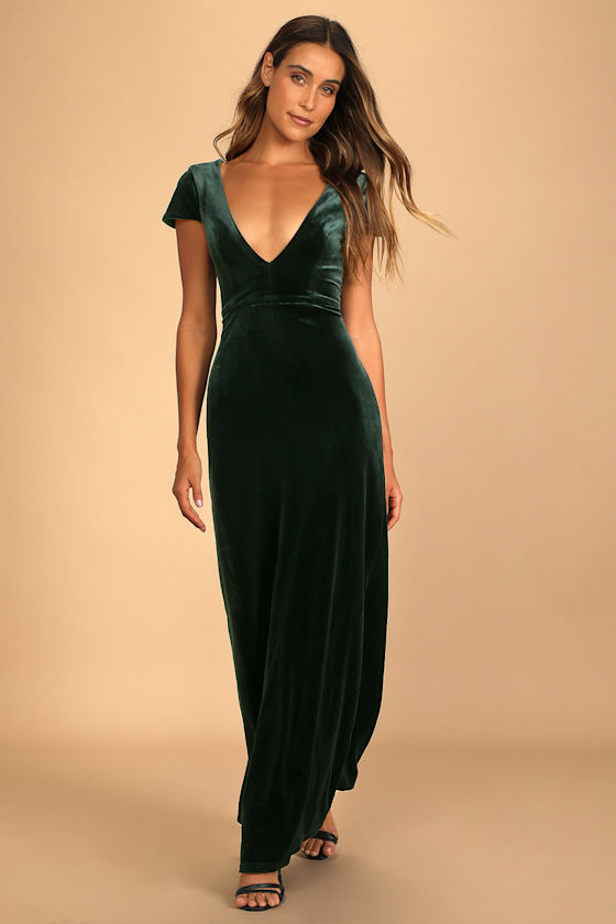 Feeling Flawless Emerald Green Velvet V-Neck Maxi Dress 6