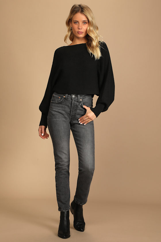 Come and Cuddle Black Ribbed Knit Dolman Sleeve Cropped Sweater 4