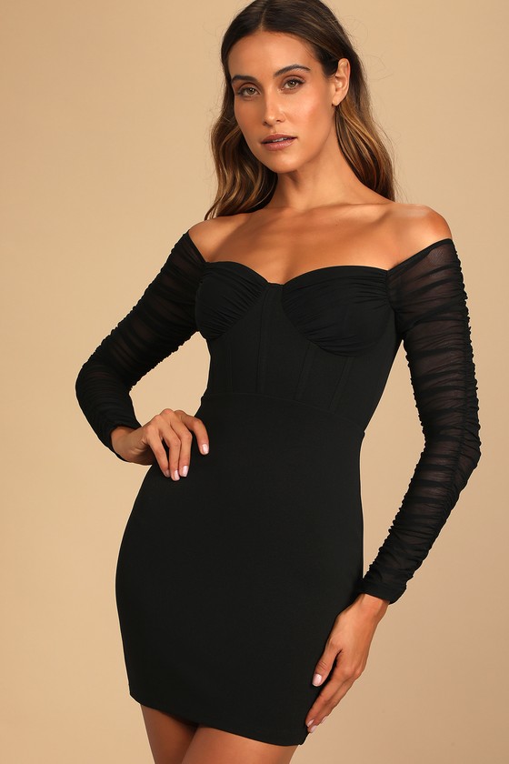 Black Bodycon Mini Dress - OTS Dress - Long Sleeve Dress - LBD - Lulus