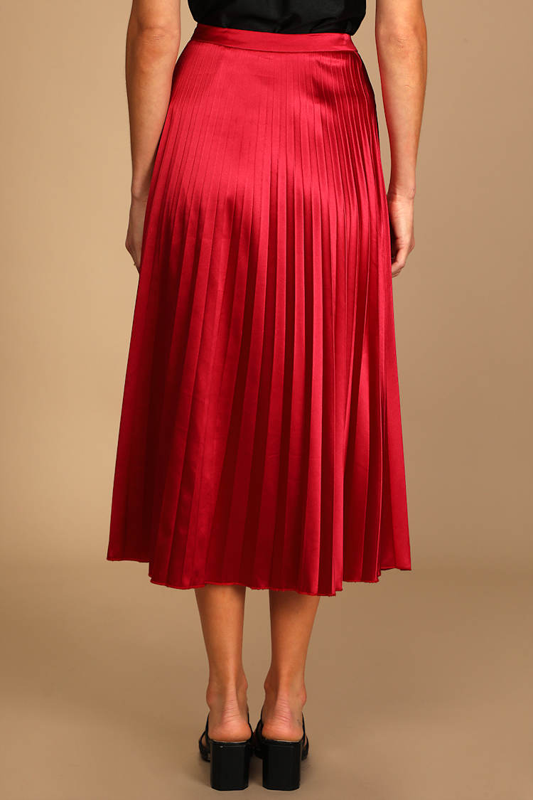 Chic Bright Red Satin Skirt - Midi Pleated Skirt - Satin Skirt - Lulus