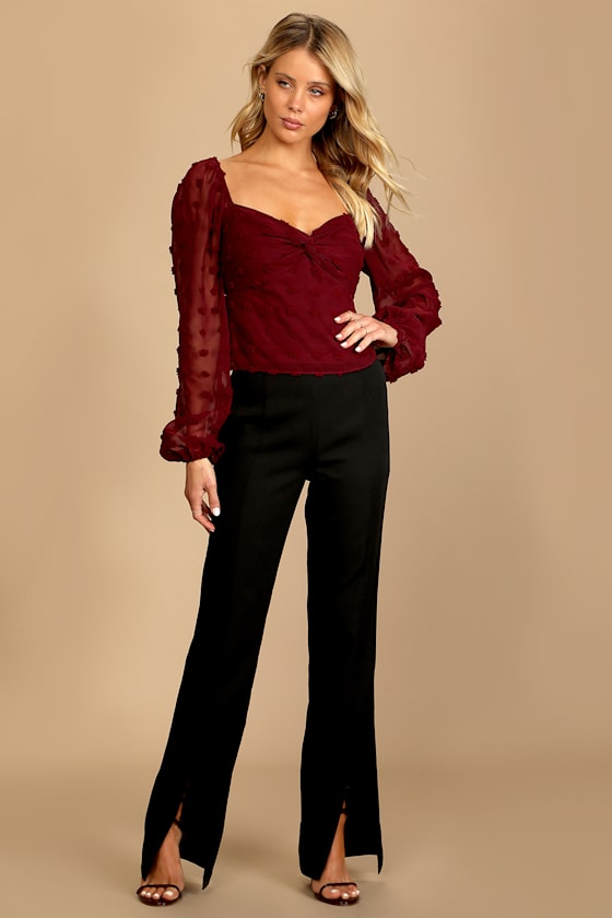 Flawless Style Burgundy Swiss Dot Long Sleeve Top 5