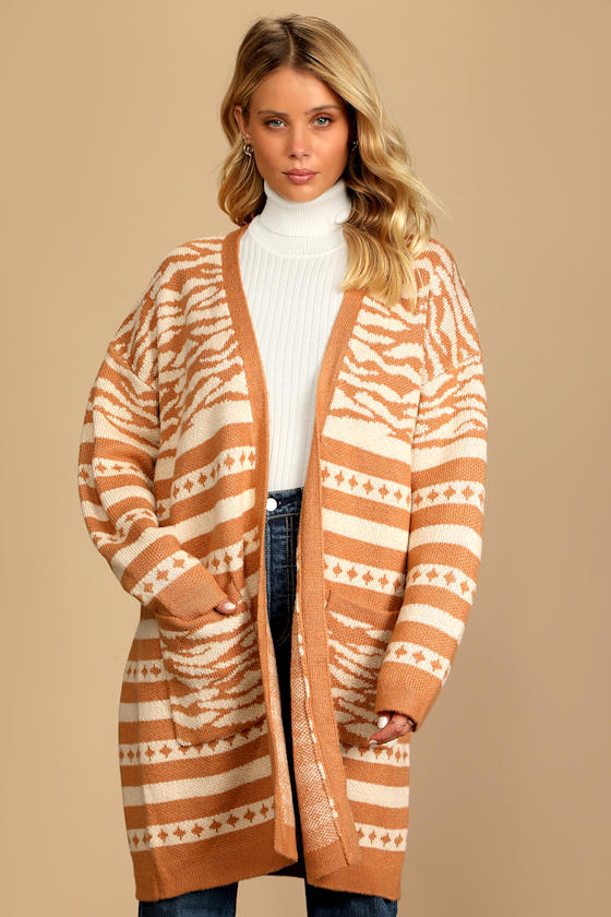 Tan and Cream Cardigan - Multi Print 