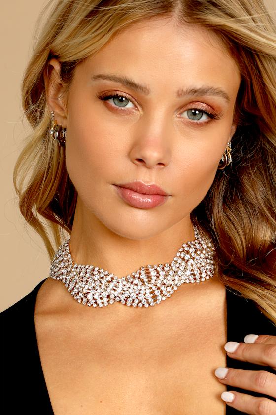 Gold Choker Necklace Rhinestone Choker Statement Choker Lulus