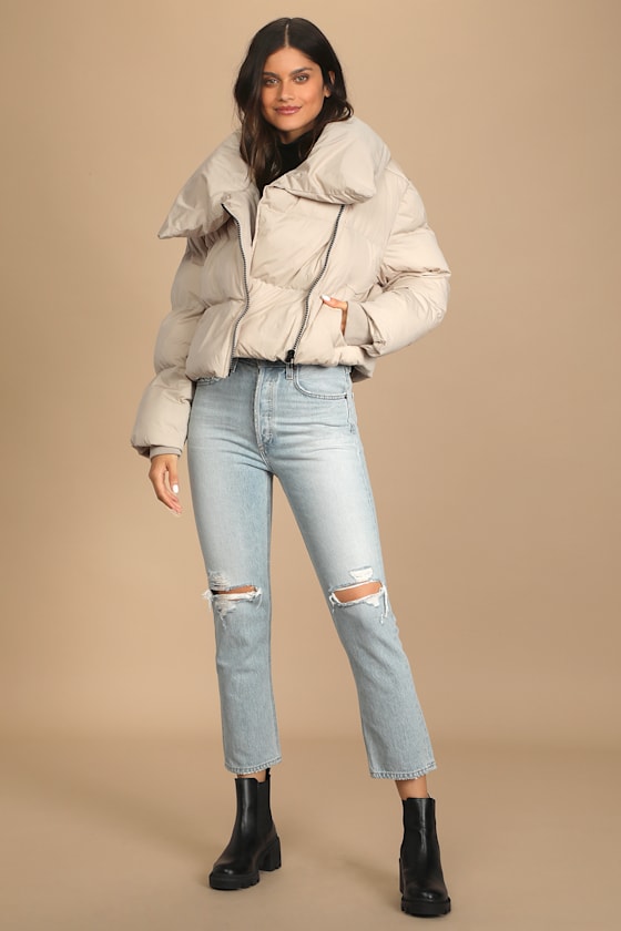 Beige Jacket - Cropped Jacket - Puffer 