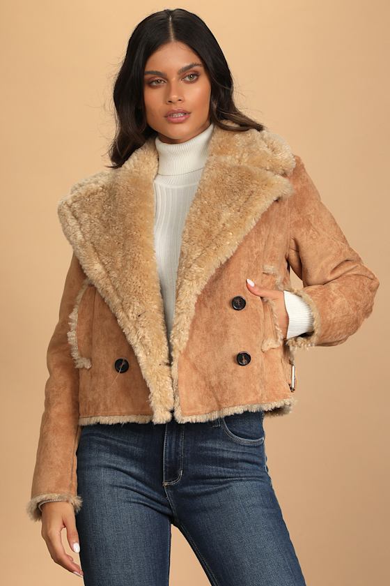 Chic Attitude Camel Suede Cropped Double-Breasted Coat 5