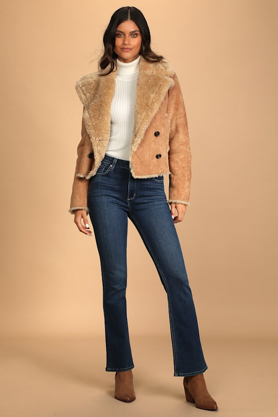Chic Attitude Camel Suede Cropped Double-Breasted Coat 6