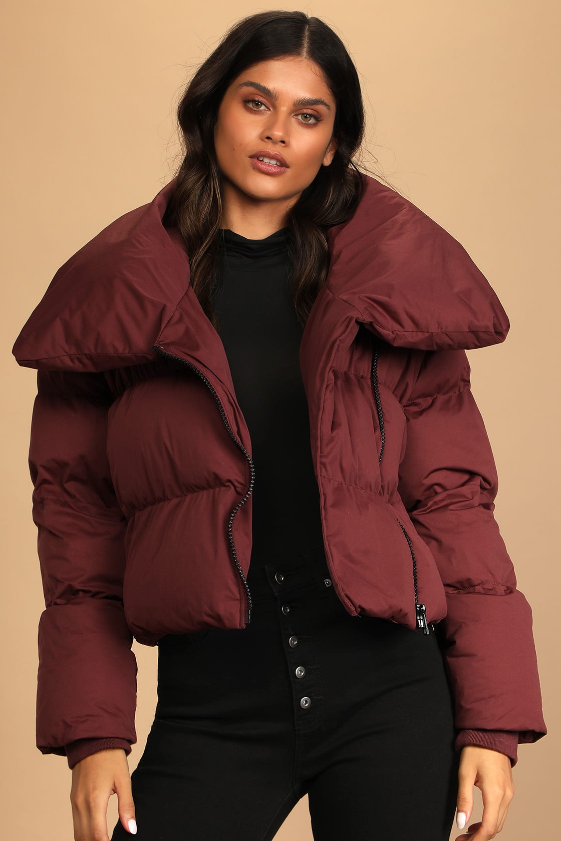 Winter Dreams Burgundy Quilted Cropped Puffer Jacket