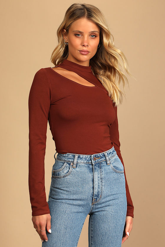 Trendy Upgrade Brown Long Sleeve Cutout Top 3