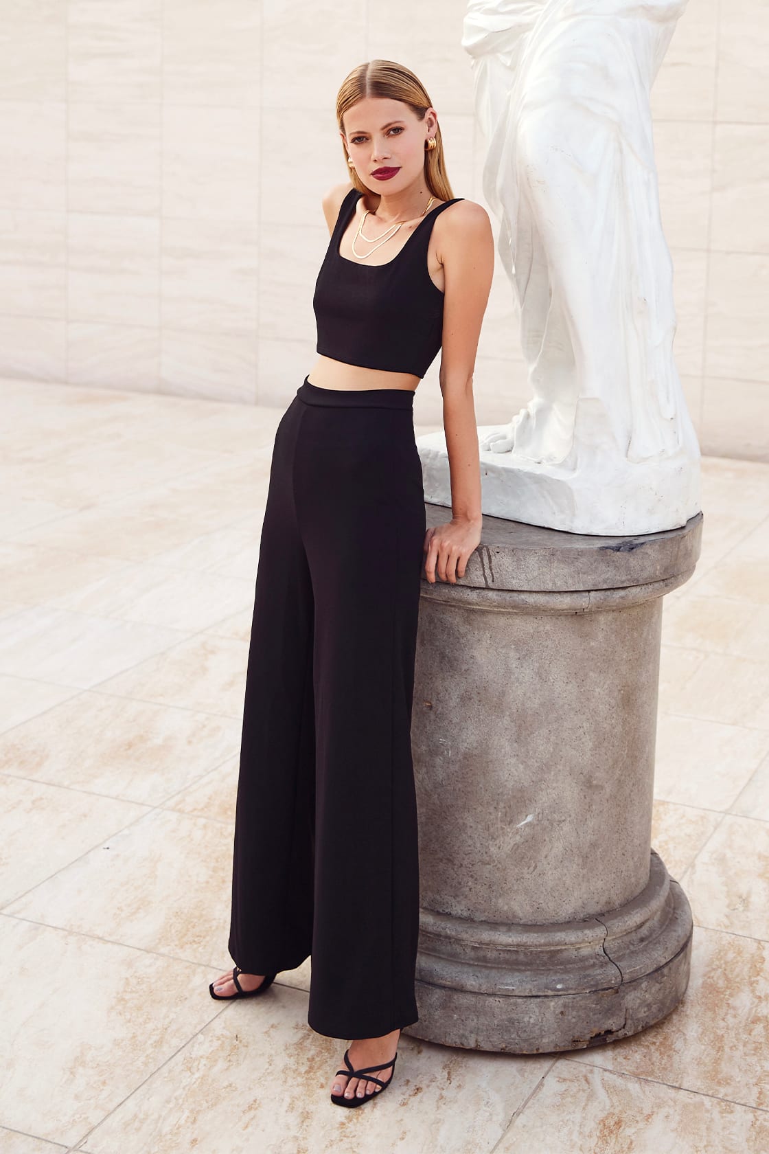 Only Tonight Black Two-Piece Wide-Leg Jumpsuit