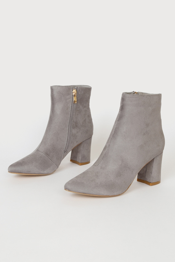 Sarai Grey Suede Pointed-Toe Ankle Booties 3