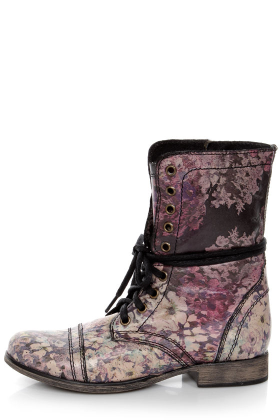 Steve Madden Blomm Floral Multi Print Leather Combat Boots - $129.00