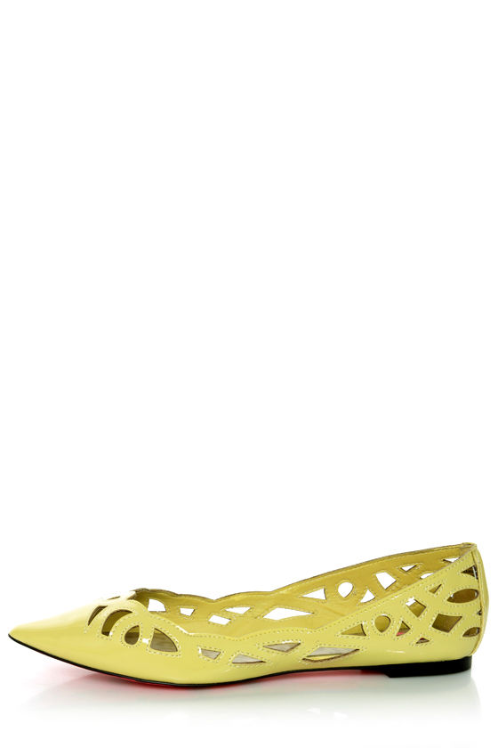 Betsey Johnson Emmi Yellow Patent Cutout Pointed Toe Flats - $79.00 - Lulus