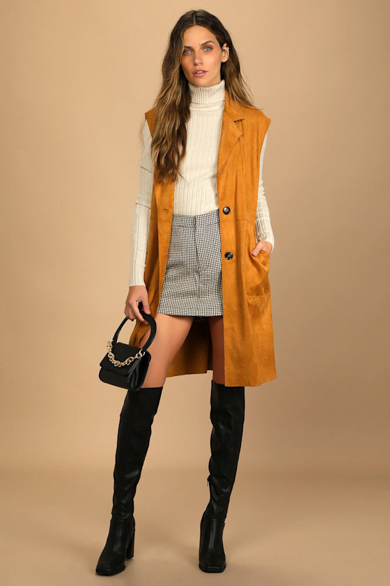 Brisk Bliss Camel Suede Sleeveless Trench Coat 8