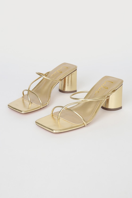 Lulus Jocelynn Gold Strappy High Heel Sandal Heels