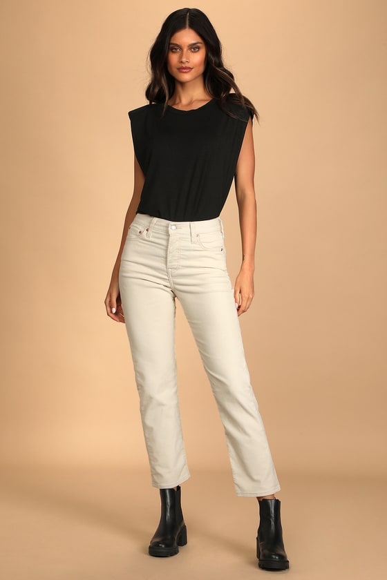 Levi's Wedgie Straight - Cropped Pants - Ivory Corduroy Pants - Lulus