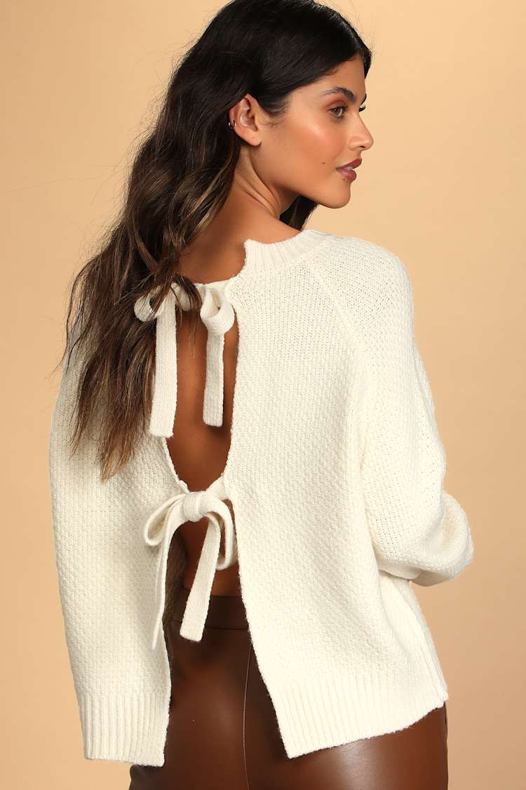 Cream Sweater - Tie-Back Sweater - Knit Sweater - Women's Sweater - Lulus