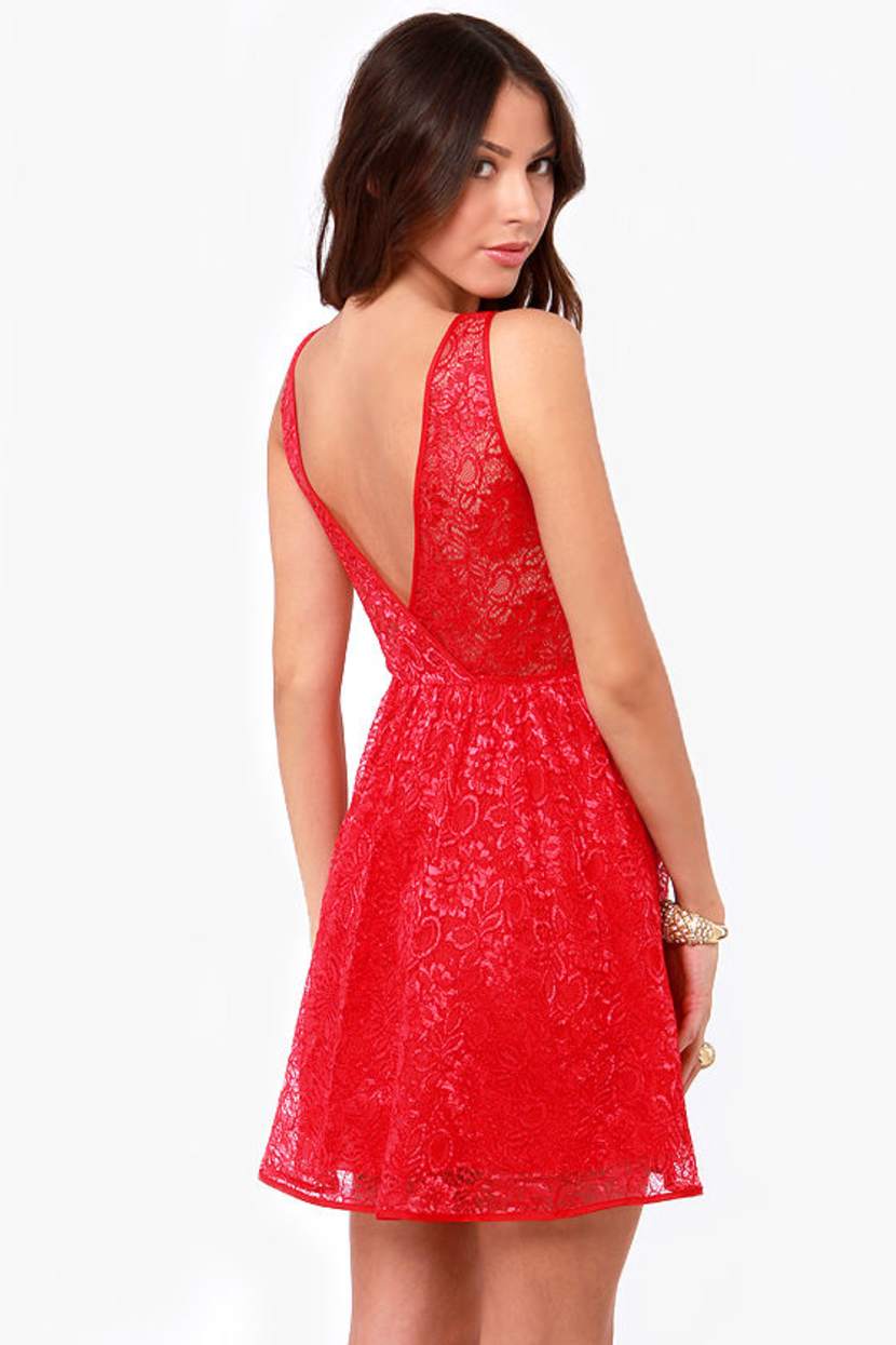 chinese dress ladies Disco Damage Lace Mini Dress Red main image 1