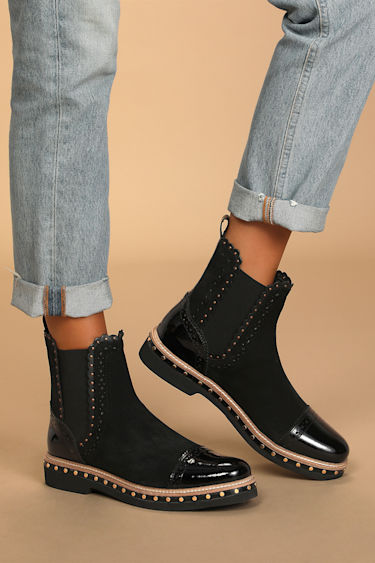 Atlas Free People Black Bootie Atlas Black Suede Leather Studded - Main Image