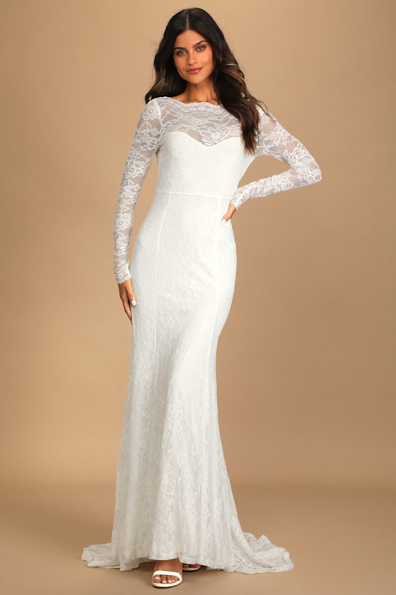 I Take Thee Forever White Lace Long Sleeve Mermaid Maxi Dress 1