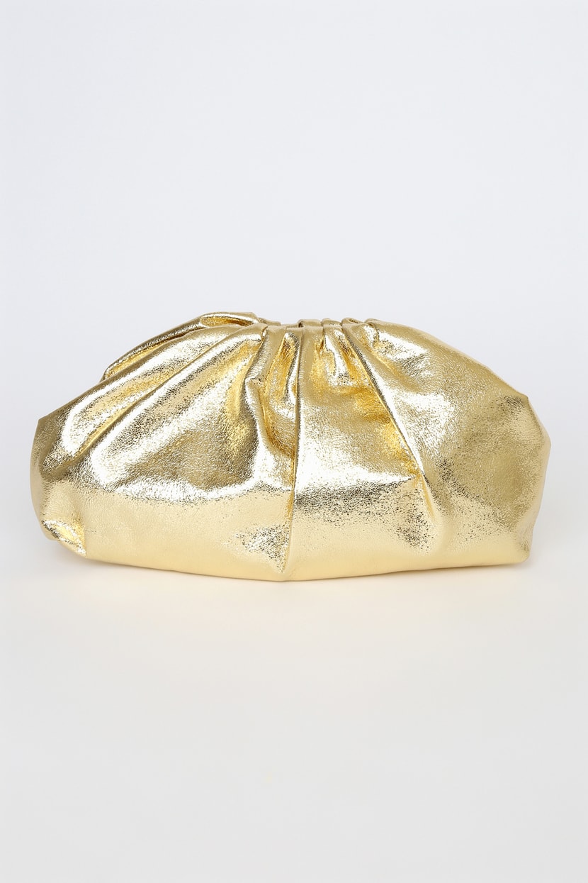 Gold Clutch - Ruched Clutch - Pouch Clutch - Gathered Clutch - Lulus