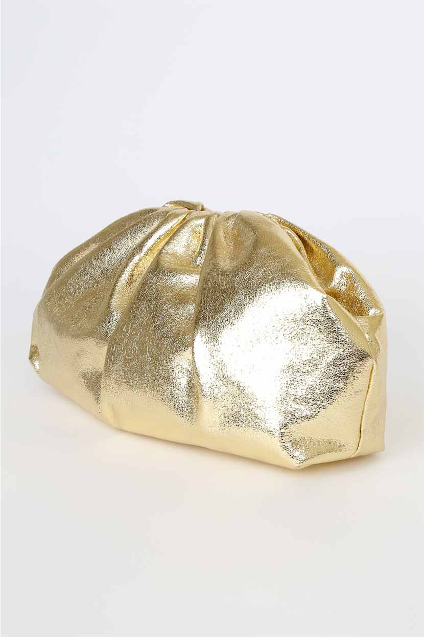Get Your Trend On Metallic Gold Ruched Clutch