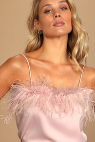 So Much Luxe Blush Satin Feather Tank Top