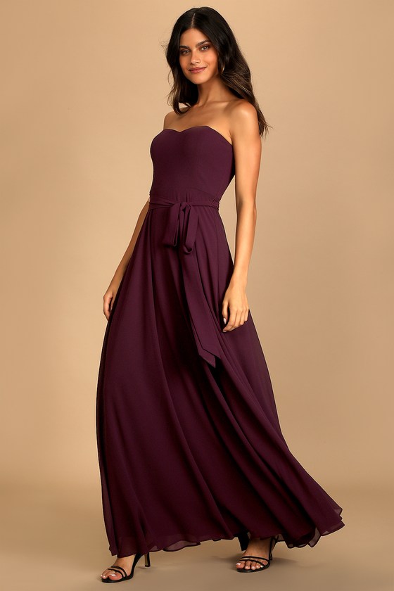 Elegant Events Dark Purple Strapless Maxi Dress