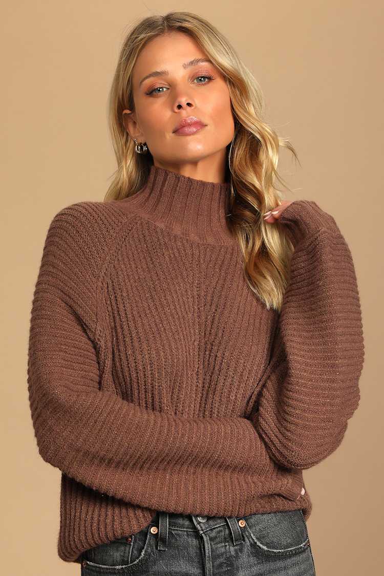 Brown Sweater - Ribbed Knit Sweater - Turtleneck Sweater - Lulus