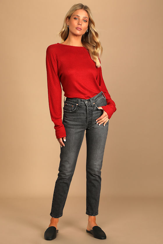 After All Rust Red Long Sleeve Boat Neck Top 4