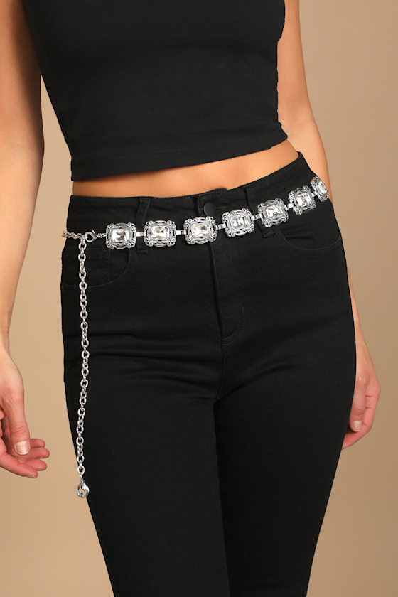 Western Glam Silver Rhinestone Chain Belt 1