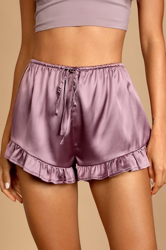 Rest Assured Dusty Purple Satin Ruffled Pajama Shorts 3