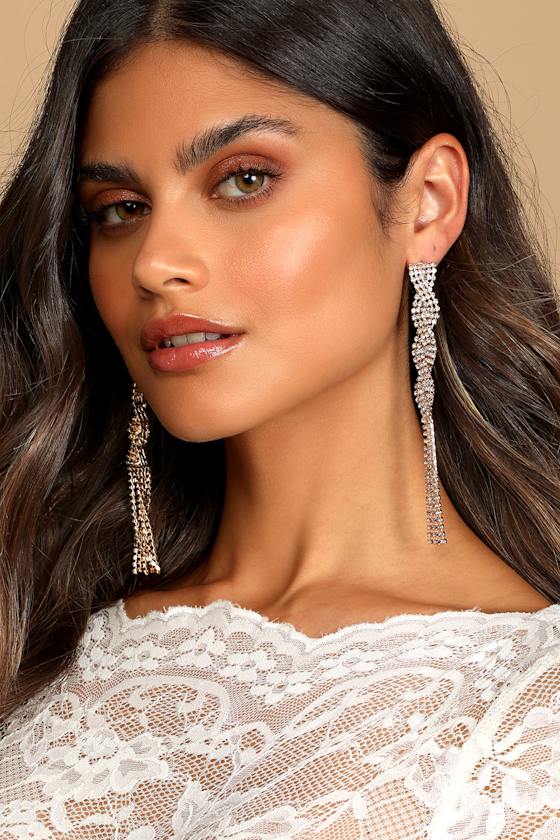 Miraculous Sparkle Gold Rhinestone Fringe Statement Earrings 1