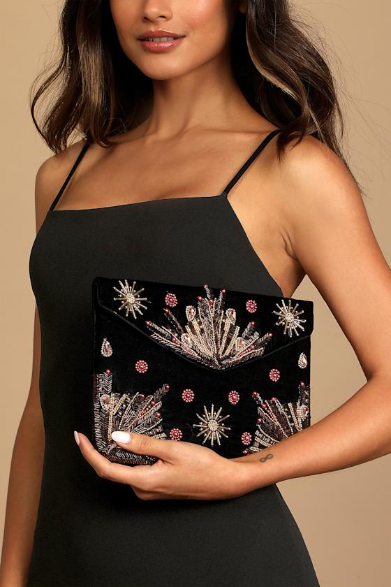 Ashiana Galileo Black Clutch Velvet Clutch Beaded Clutch Lulus