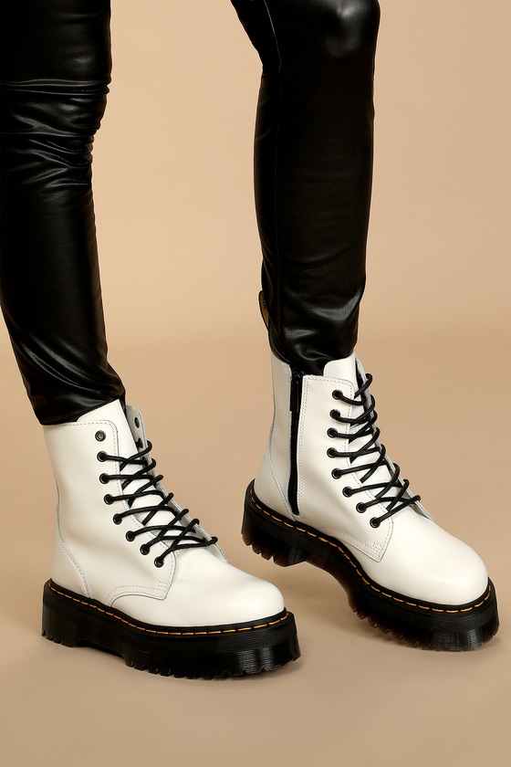 Jadon White Leather 8 Eye Platform Boot