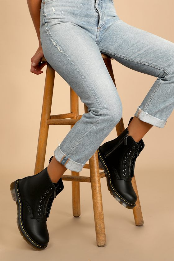1460 Pascal Black Nappa Leather Front Zip Boots 3