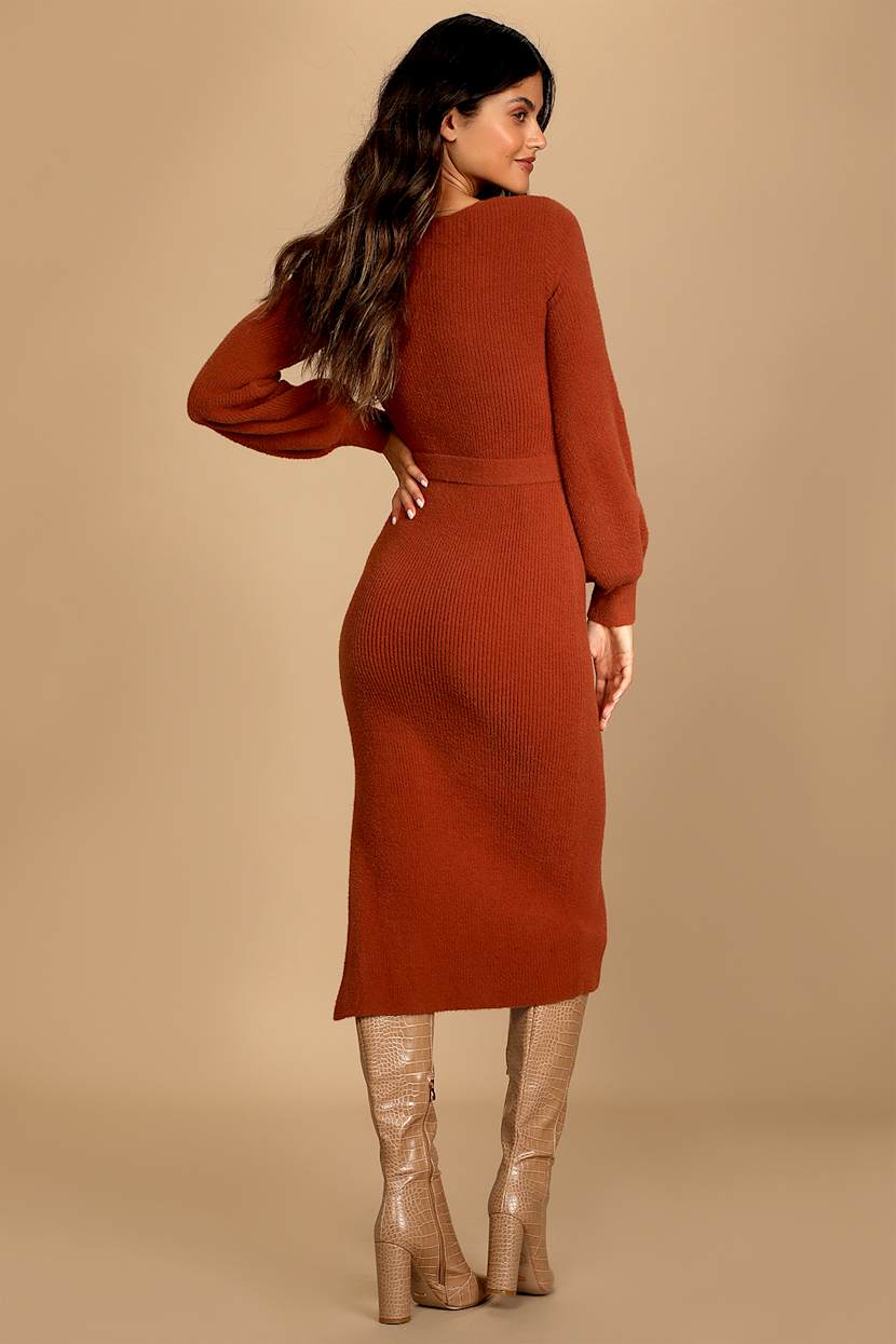Outfits Knitted Sweater Orange Sweater Dress Long Sleeve NWT House Of Harlow  1960 KEYHOLE BACK MIDI
