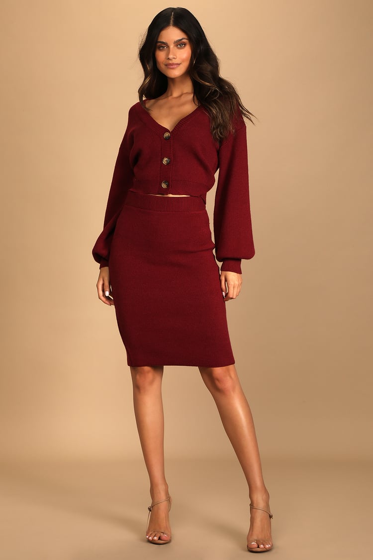 burgundy two piece dress