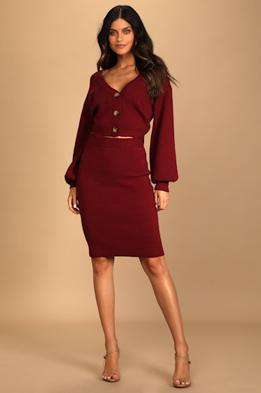 Set for Sweetness Burgundy Two-Piece Sweater Dress