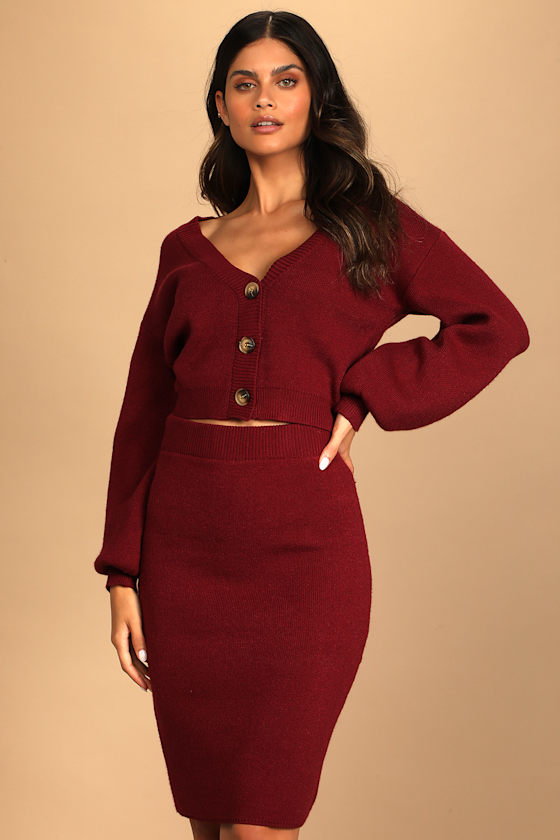 Set for Sweetness Burgundy Two-Piece Sweater Dress 4