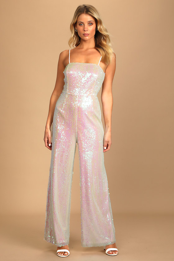 Going to Glow Iridescent White Sequin Sleeveless Jumpsuit 3
