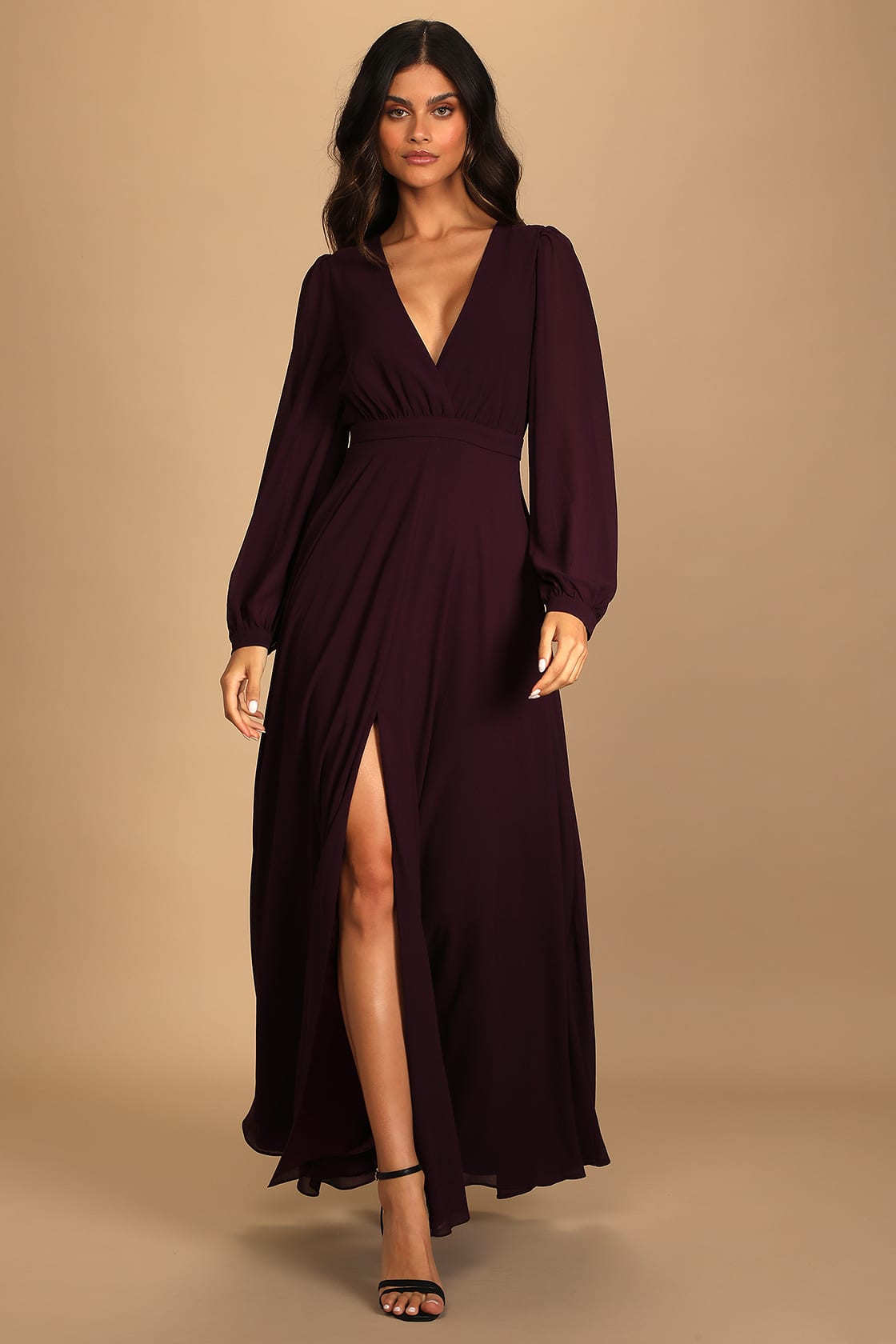 Adoring You Dark Purple Long Sleeve Maxi Dress