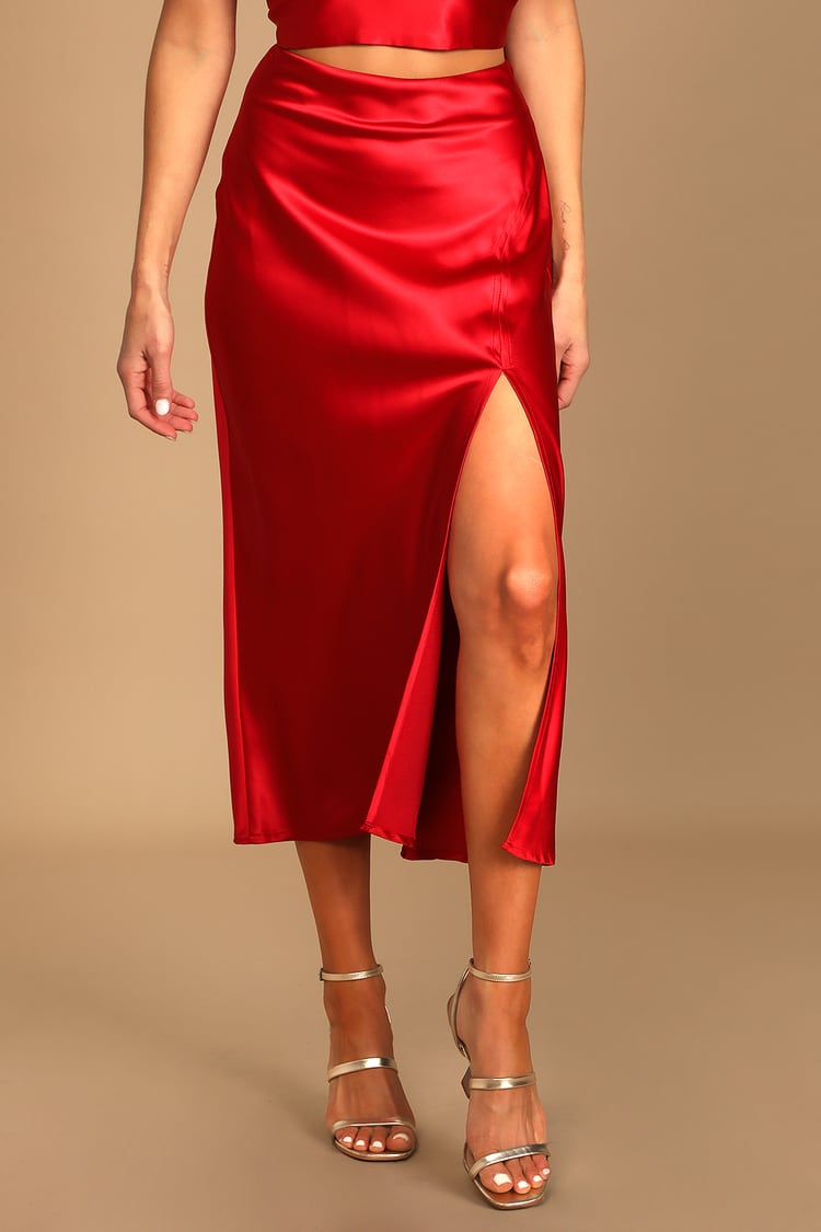 midi red skirts