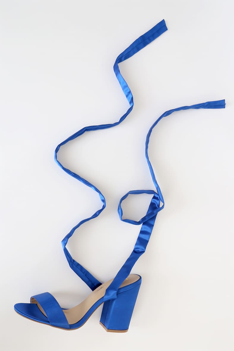 Alta Blue Satin Lace-Up Heels