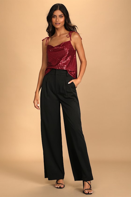 Party Pick Wine Red Sequin Tie-Strap Cami Top 5