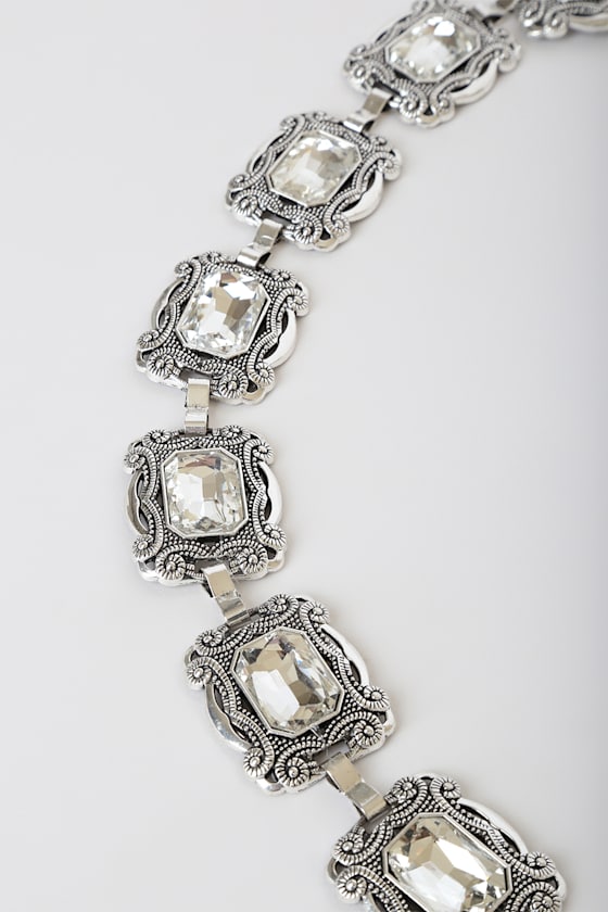 Western Glam Silver Rhinestone Chain Belt 2