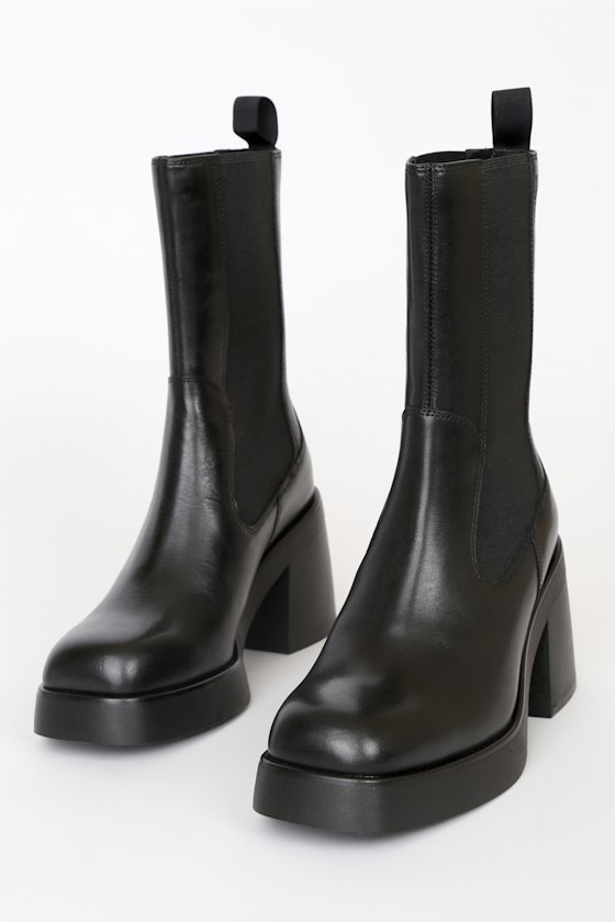 Brooke Black Leather Mid Calf Platform Boots 3