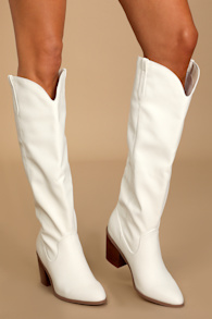 Renuu White Pointed-Toe Knee-High Boots
