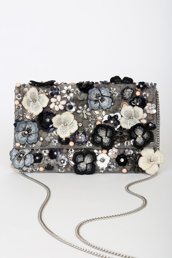 Grey Clutch Velvet Clutch Beaded Clutch Floral Clutch Lulus